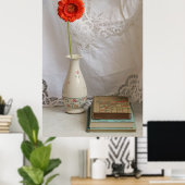 Poster Gerbera orange et livres (Bureau à domicile)