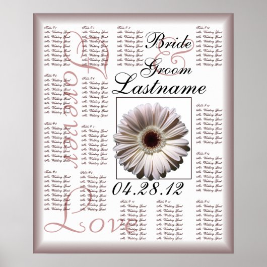 Poster Gerbera White Daisy Mariage Guest Chart (Devant)