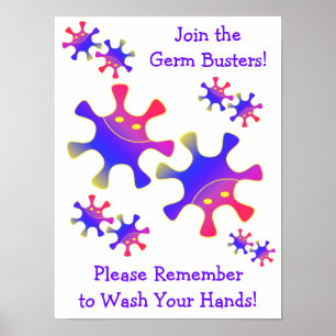 Poster Germ Busters - Lavez-Vous Les Mains ! Panneau Sall