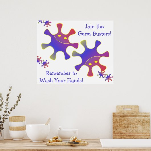 Poster Germ Busters, pensez à laver vos mains Signe (Cuisine)