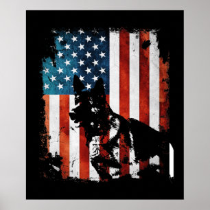 Poster German Shepherd American Flag USA Patriotic Dog