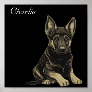 Poster German Shepherd Chiot Personnalisé Nom mignon wall