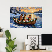 Poster German Shepherd Christmas Boat Holiday (Bureau à domicile)