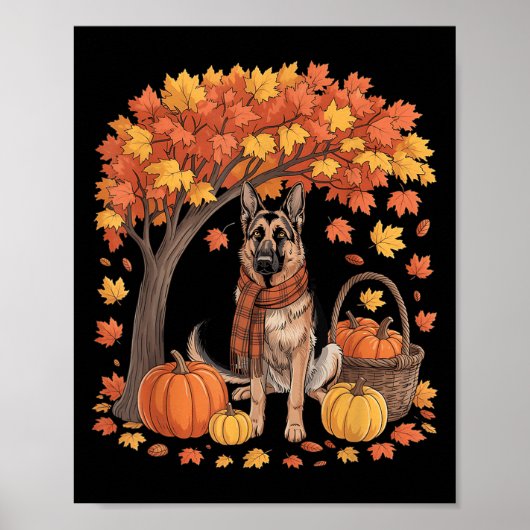 Poster German Shepherd Dog Fall Scarf Pumpkin Autumn Than (Devant)