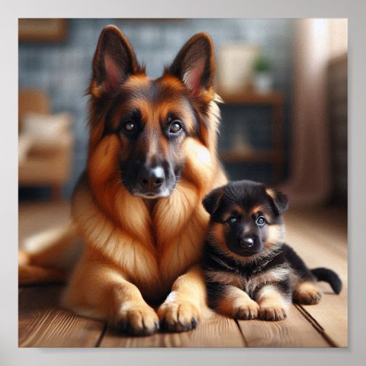 Poster German Shepherd maman et son chiot (Devant)