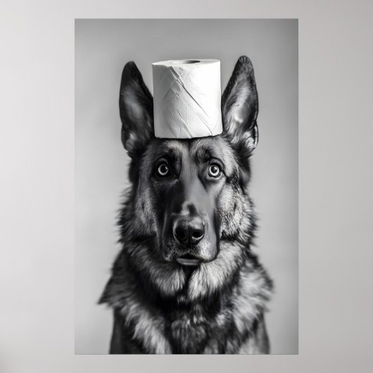 Poster German Shepherd Toilet Paper Roll, Funny Bathroom (Devant)