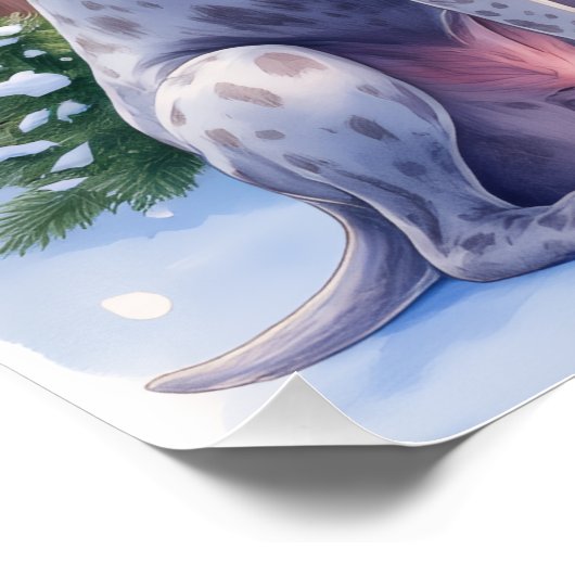 Poster German Shorthaired Pointer Snowy Gate Santa Hat (Coin)