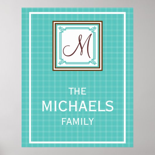 Poster gezinsMonogram - Aqua Check (Voorkant)
