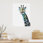 Poster Ggirafe cool et tendance avec lunettes, écouteurs (Cuisine)