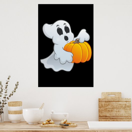Poster Ghost animé mignon avec Citrouille (Cuisine)