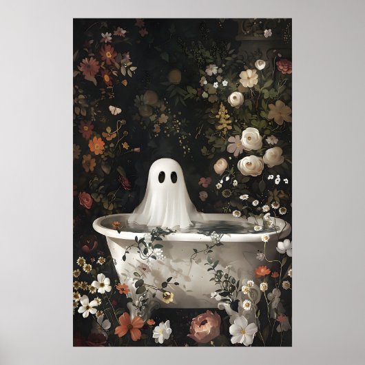 Poster Ghost Bathtub Floral Portrait, Dark Academia (Devant)