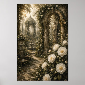 Poster Ghost Camellia Sanctuary Vintage Botanical Art
