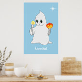 Poster Ghost & Citrouille d'Halloween mignon sur bleu cla (Cuisine)