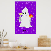 Poster Ghost & Citrouille d'Halloween mignon sur violet (Cuisine)