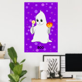 Poster Ghost & Citrouille d'Halloween mignon sur violet (Bureau à domicile)