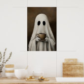 Poster Ghost Drinking Coffee Print, Ghost Tea Whimsical (Cuisine)