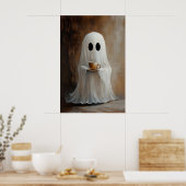 Poster Ghost Drinking Coffee Print, Ghost Tea Whimsical (Cuisine)