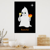 Poster Ghost et Citrouille d'Halloween mignon en noir (Cuisine)