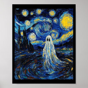 Poster Ghost Halloween - Style Van Gogh - Nuit étoilée