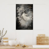 Poster Ghost In Fall Forest Print, Ghost Whimsical Dark (Cuisine)
