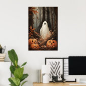 Poster Ghost In Fall Woods With Pumpkins, Dark Academia (Bureau à domicile)