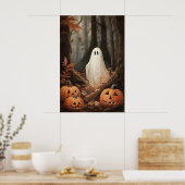 Poster Ghost In Fall Woods With Pumpkins, Dark Academia (Cuisine)