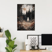 Poster Ghost In Forest Field With Flower, Dark Academia (Bureau à domicile)