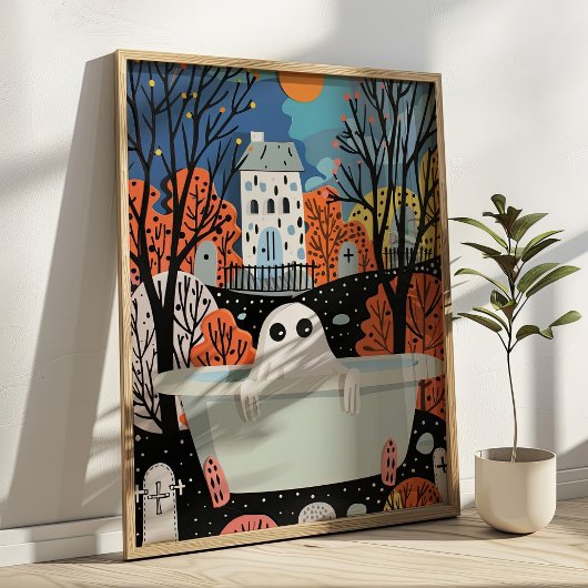 Poster Ghost mignon dans la baignoire 3D Halloween Salle 