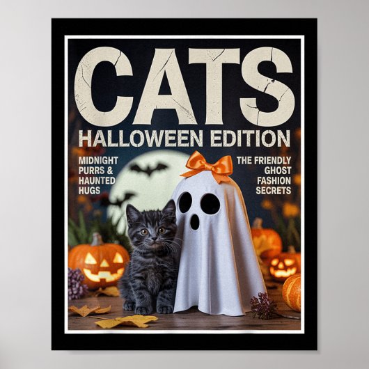 Poster Ghost mignon Et Chat Noir Drôle Halloween Zine gra (Devant)