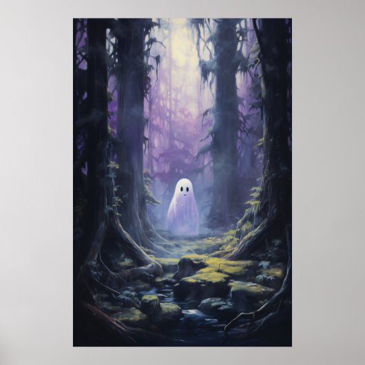 Poster Ghost mignon perdu dans la forêt Éffrayante (Devant)