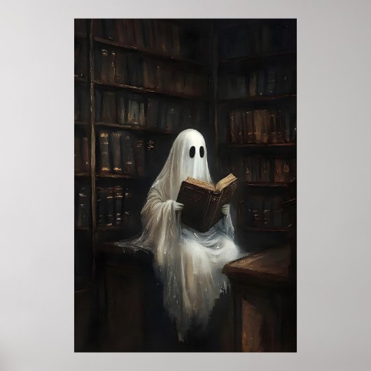 Poster Ghost Reading Books In Library Print, Digital (Devant)