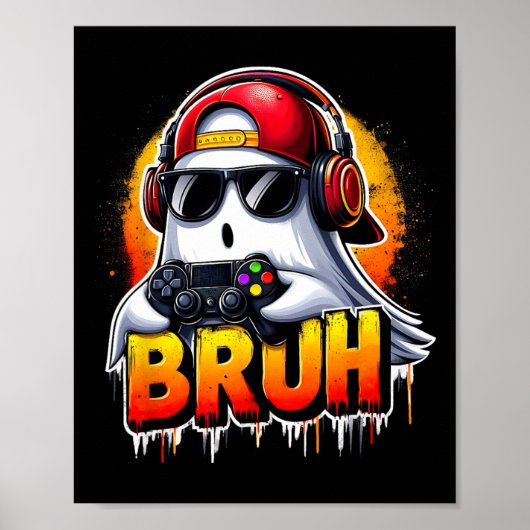 Poster Ghost Video Game Bruh Halloween Gaming Controller (Devant)