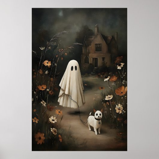 Poster Ghost Walking Dog At Night – Gothic Fairy Tale Oil (Devant)