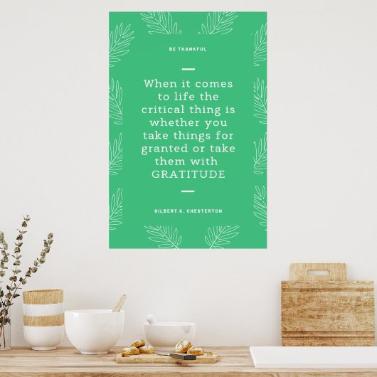 Poster Gilbert K Chesterton Citation Gratitude Thanksgivi (Cuisine)