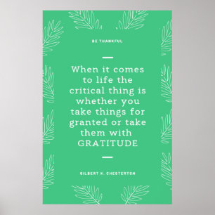 Poster Gilbert K Chesterton Citation Gratitude Thanksgivi