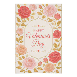 Poster Gilded Rose Romance de la Saint-Valentin