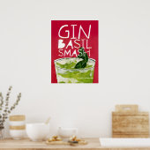 Poster Gin Basil Smash : Un Cocktail Rétro Art Rouge (Cuisine)