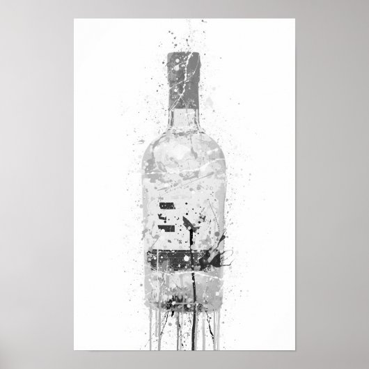 Poster Gin Bottle Wall Art Print 'Grey Marble' (Devant)