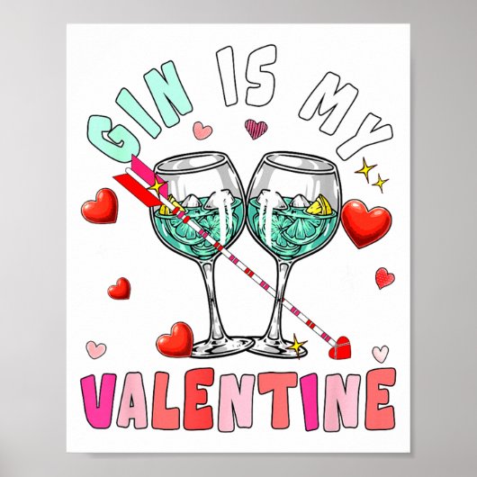 Poster Gin Is My Valentine Hearts Matching Drinker Family (Devant)