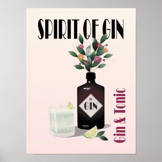 Poster Gin rose et cocktail Tonique | Pour les amateurs d (Devant)