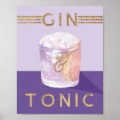 Poster Gin & Tonic Retro Purple Cocktail Aquarelle (Devant)