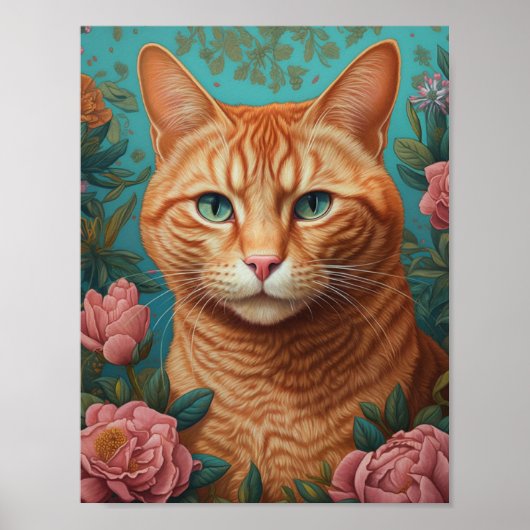 Poster Gingembre Tabby Chat et pivoines (Devant)
