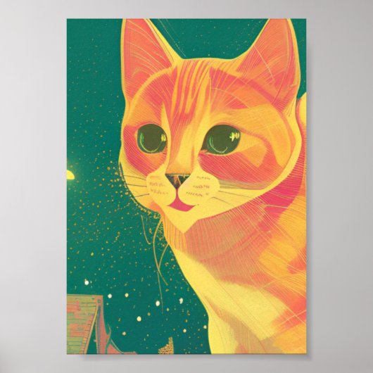 Poster Ginger cat illustration perspective art chaton (Devant)