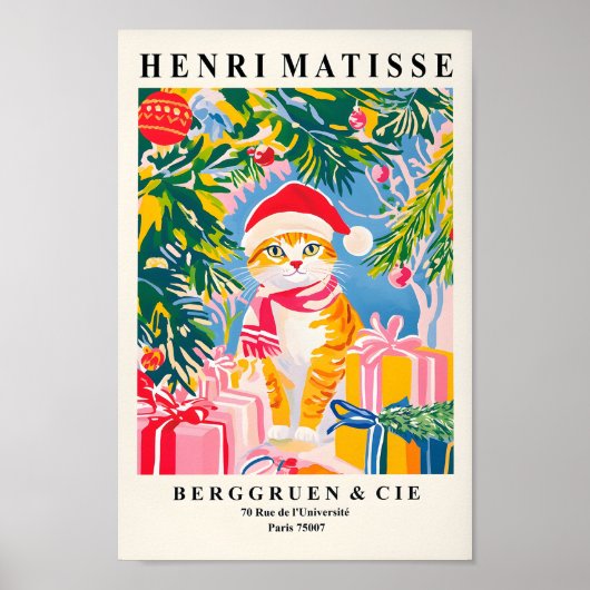 Poster Ginger Tabby Chat À Santa Hat, Noël Imprimer déc (Devant)