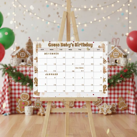 Poster gingerbread calendar "guess baby's birthday"
