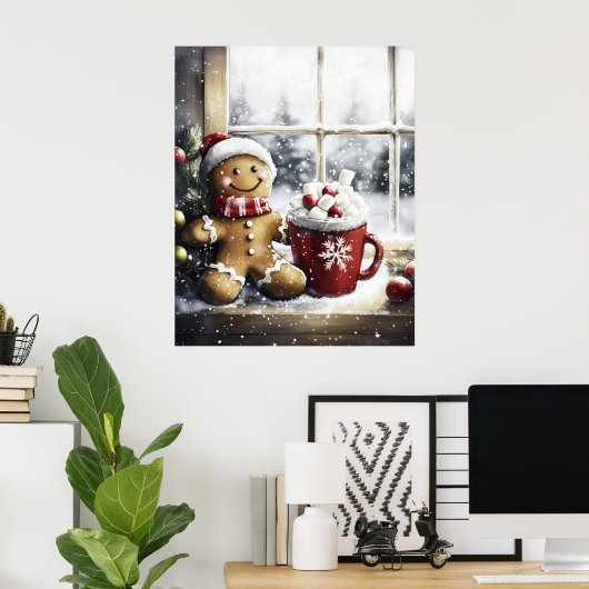 Poster Gingerbread Christmas Wall Art, Cozy Coffee Lover (Bureau à domicile)