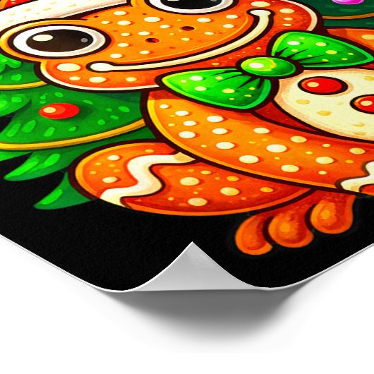 Poster Gingerbread Frog Wearing Santa Hat Christmas Tree (Coin)