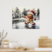 Poster Gingerbread Man Skating Print Christmas Art (Cuisine)