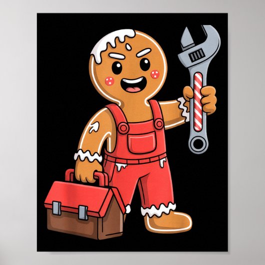 Poster Gingerbread Mechanic Handyman Fixer Worker Christm (Devant)