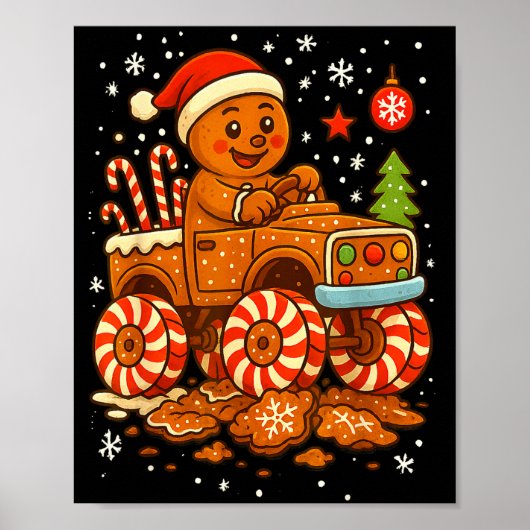 Poster Gingerbread Monster Truck Christmas Snow Cute Xmas (Devant)